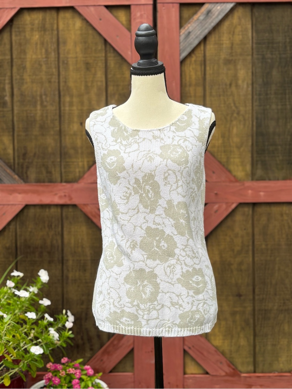 Eddie Bauer Sweater Vest with Sage Floral Jacquard